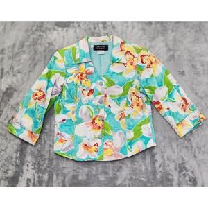 Vintage Christina Hope Tropical Beaded Floral Crop Sleeve Blazer Jacket Size SP
